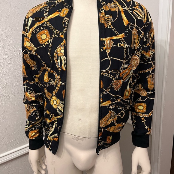 Versace Inspired Black and Gold Chain Print Jacket - Picture 3 of 6
